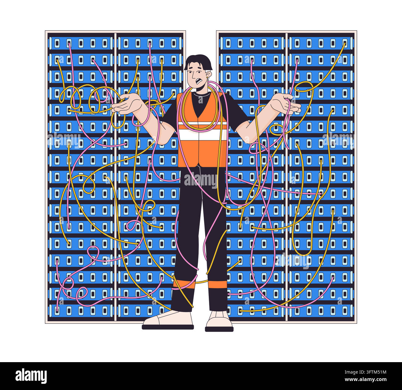 Network cable management 2D illustration concept Stock Vector
