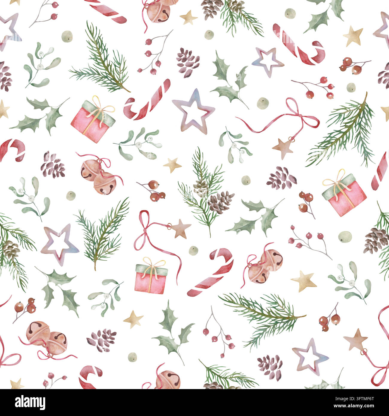 Watercolor Christmas Seamless Pattern. Holiday Background with Gift ...