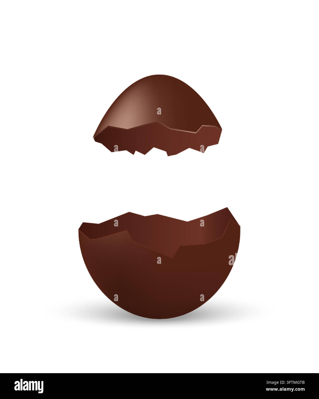 Realistic cracked chocolate egg with separated shell halves isolated on ...