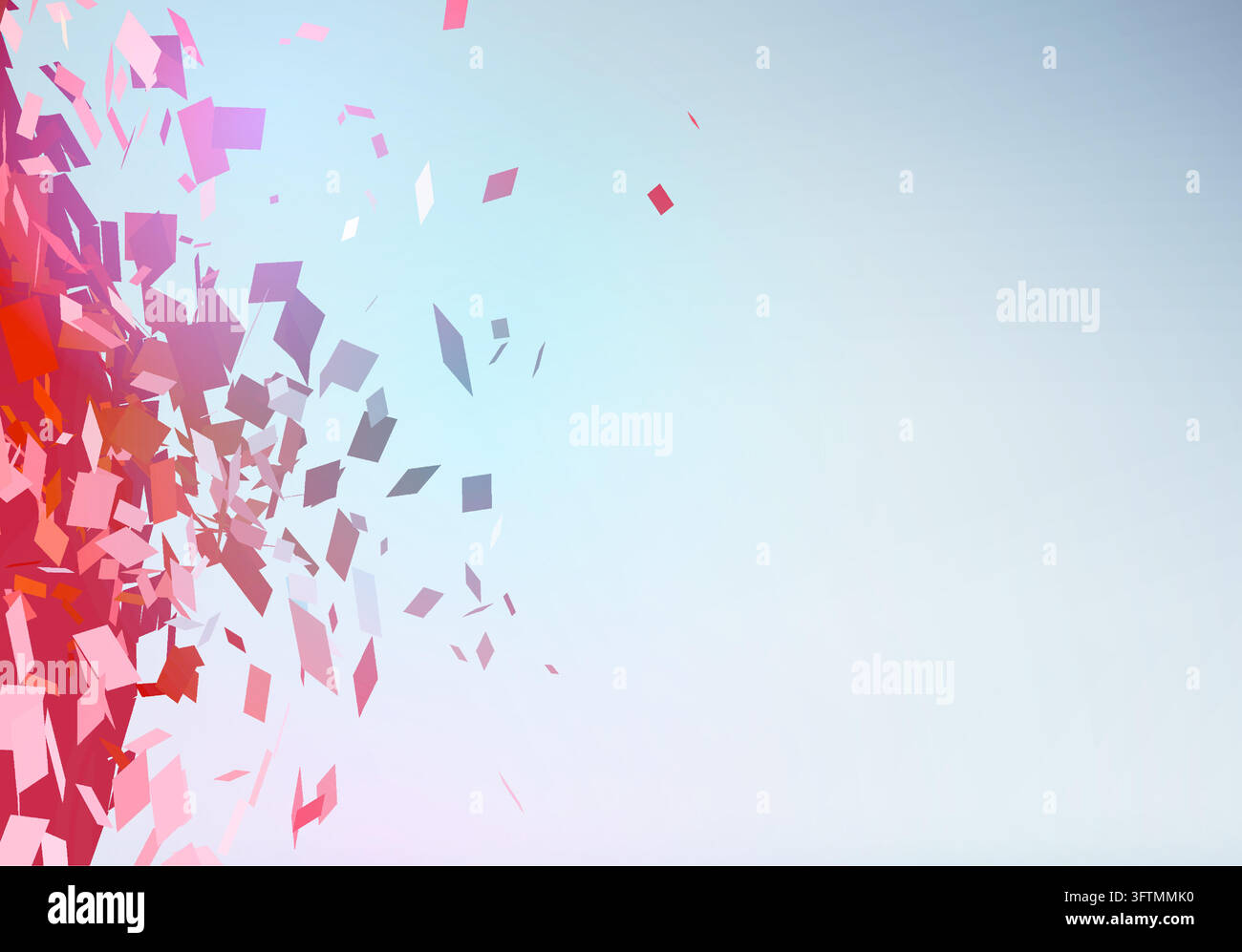 Colorful pink and red geometric shards burst from the left over a pale ...