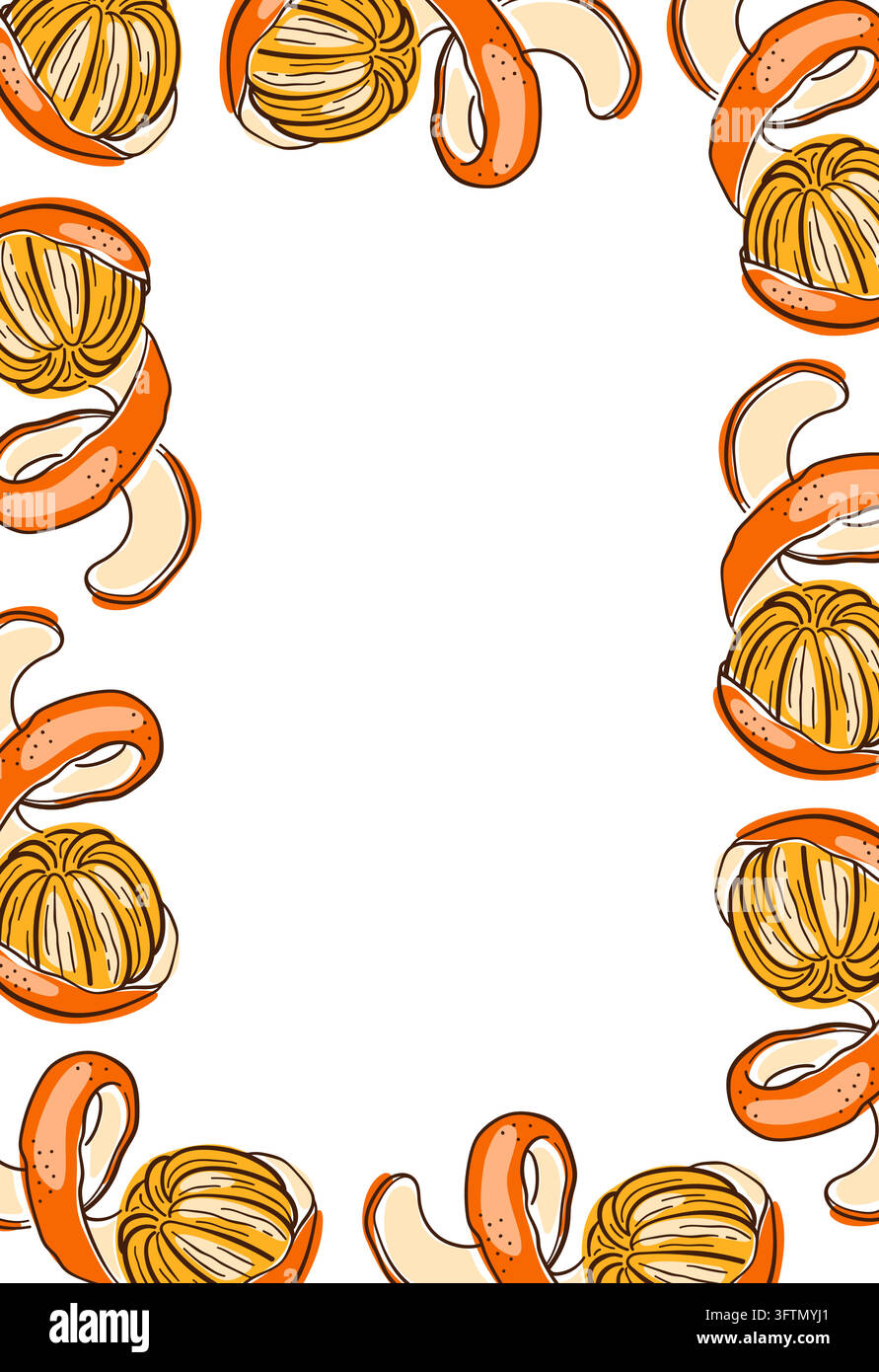Mandarin oranges and peel in border pattern. Christmas citrus decor and ...