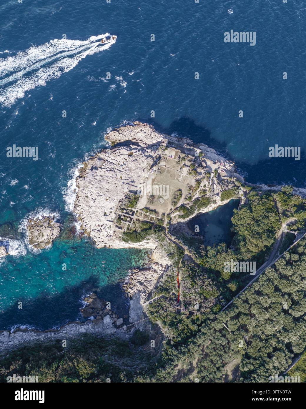 Aerial view of the ancient Roman ruins of Bagni della Regina Giovanna ...