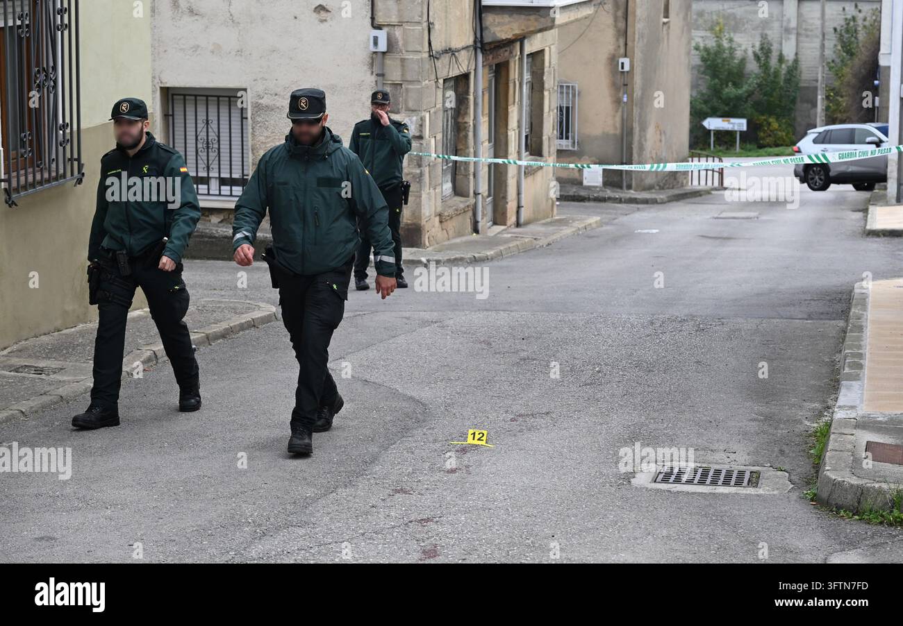 Civil Guard officers are working at the scene of the incident, on 16 ...