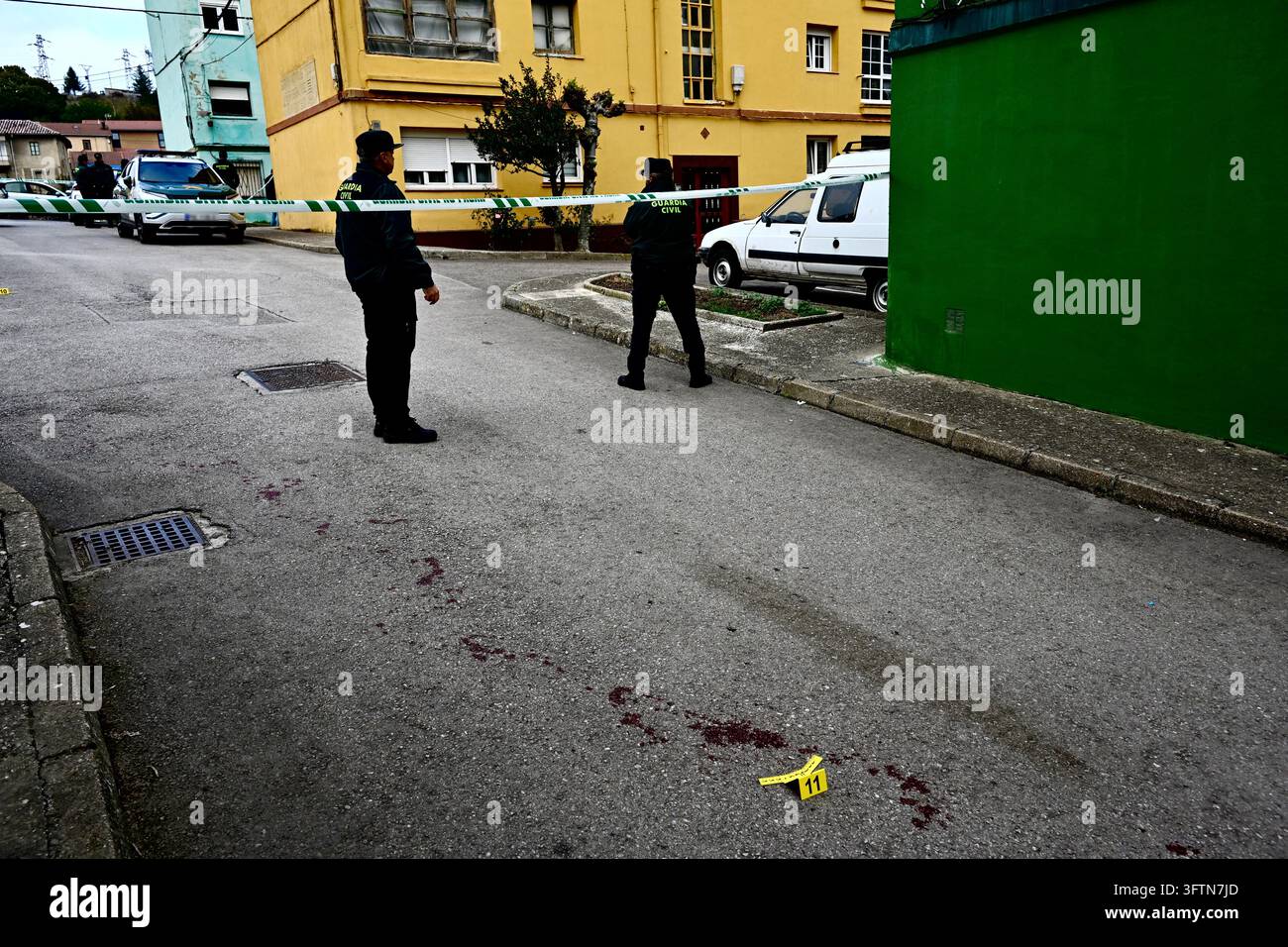 Civil Guard officers are working at the scene of the incident, on 16 ...