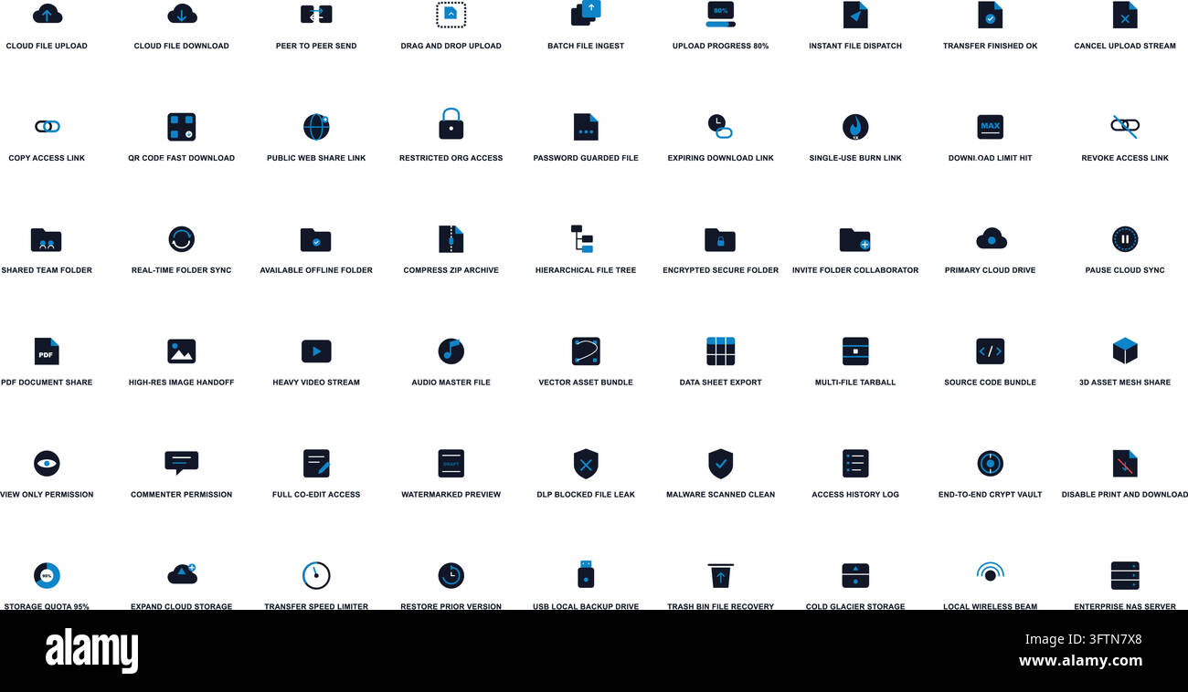 File Sharing Icon Set Cloud Storage Data Transfer Network Signs Stock Vector