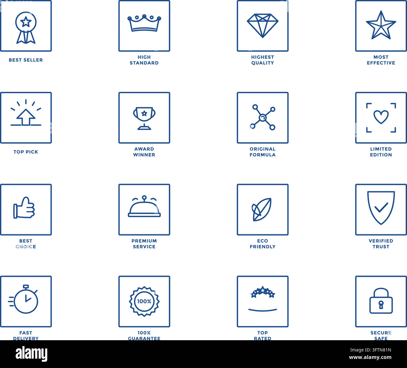 Product Feature Line Icon Set Trust Badge Quality Outline Labels Stock ...