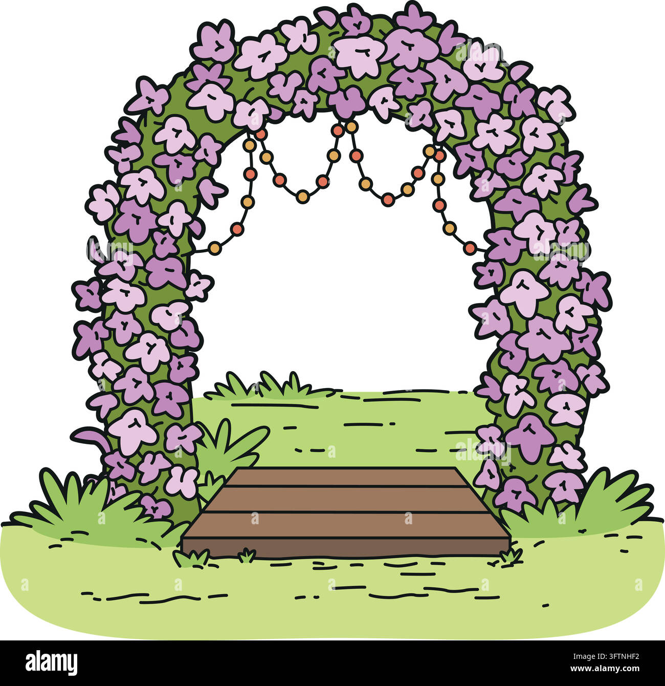 Withe Flowe Vector illustration of a floral arch made with pink flowers in a ...