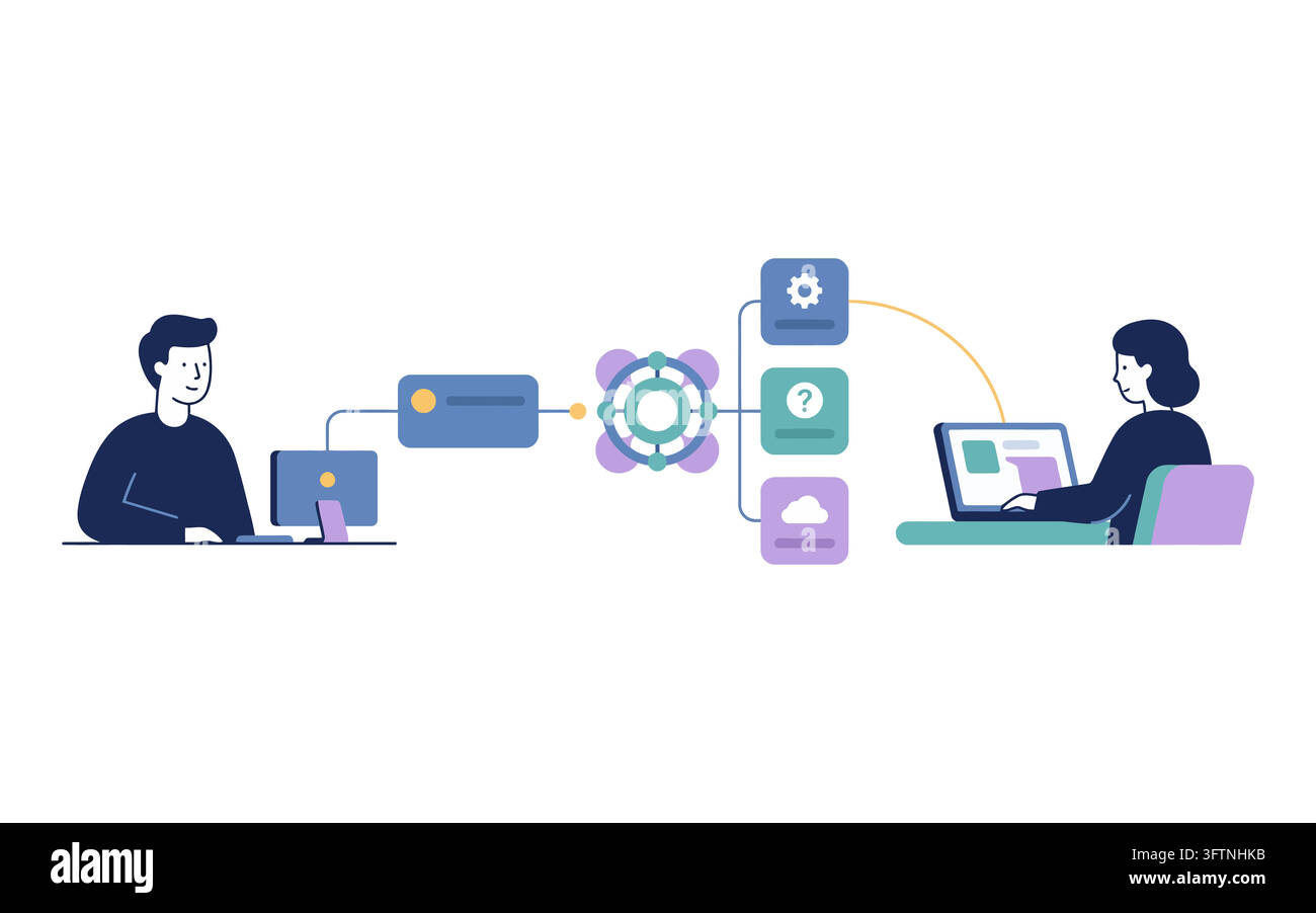 People working together on digital data connection and network isolated ...