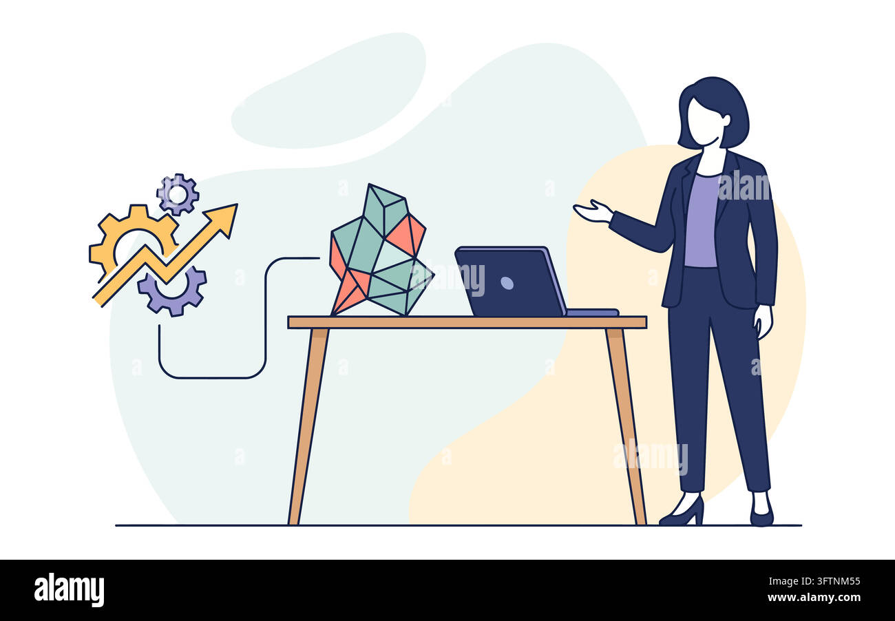 Business woman presenting growth strategy at desk isolated on ...