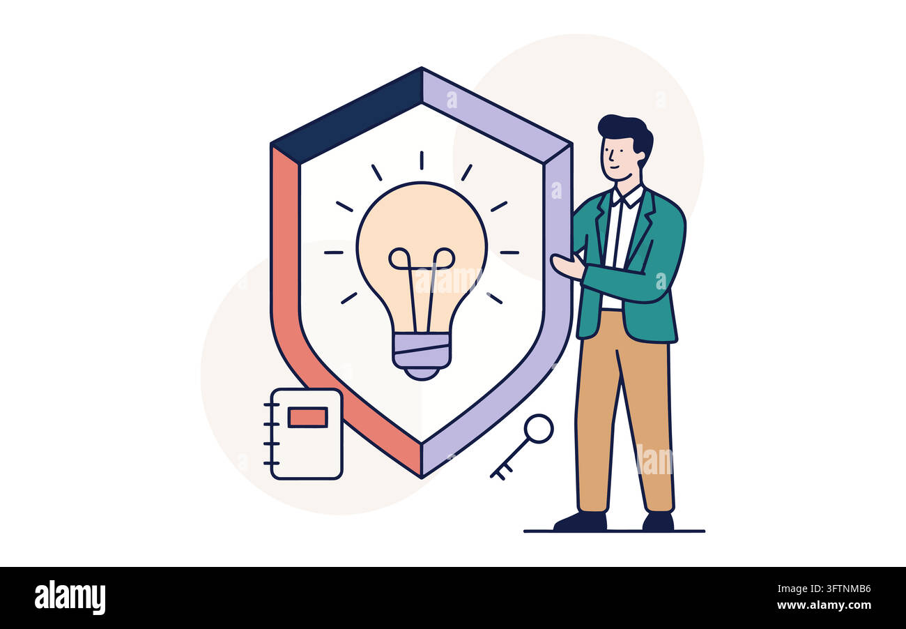 Businessman presenting creative idea with shield icon isolated on ...