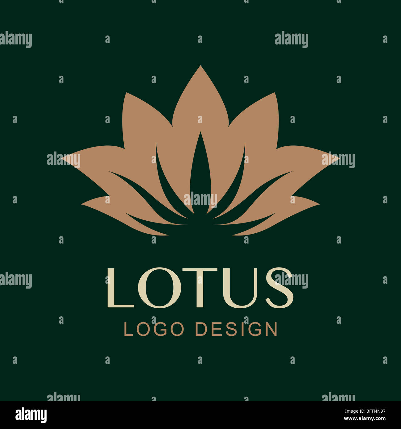 Lotus Logo with Gold Flower on Dark Green Background, Vector ...