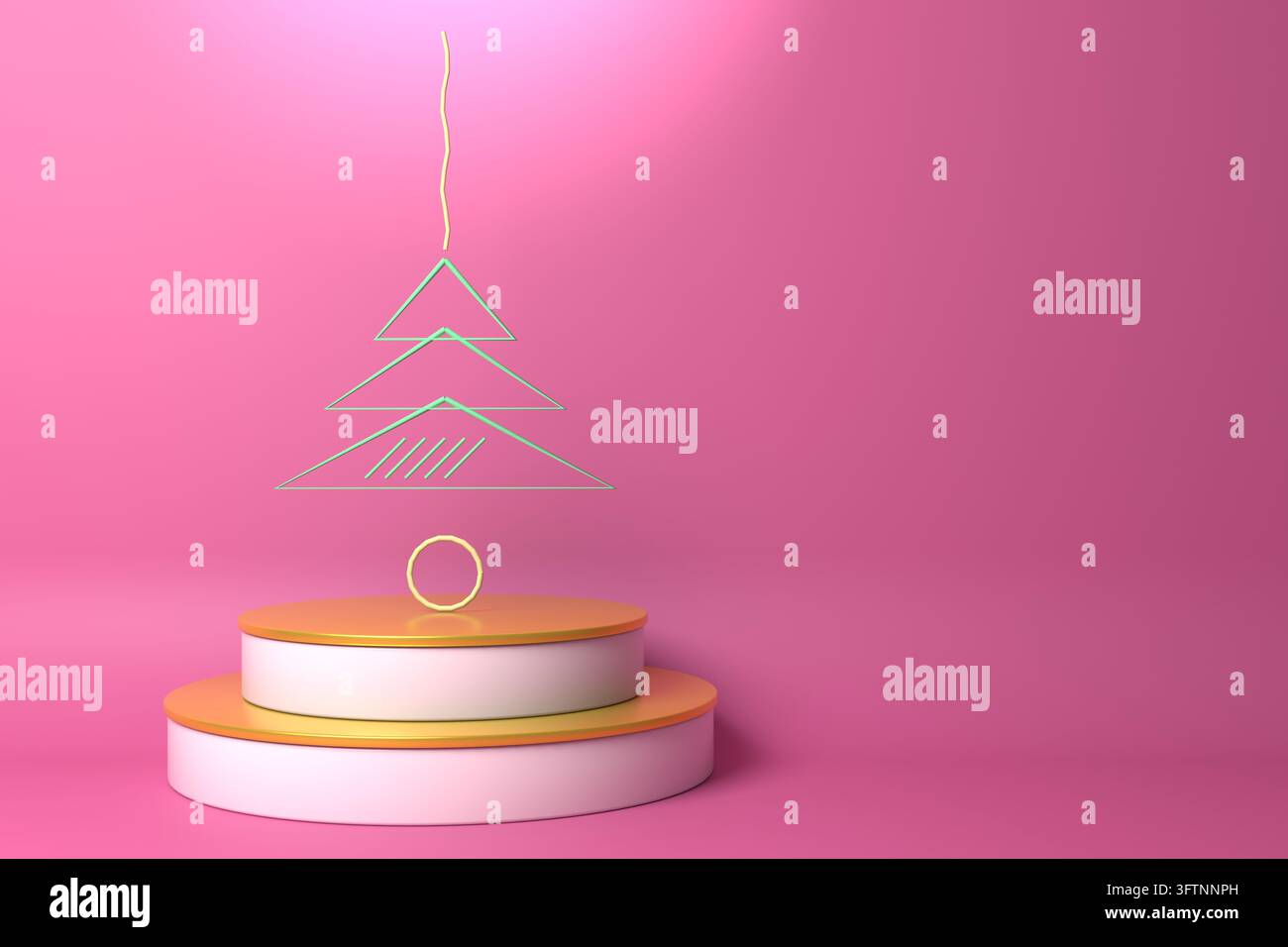3d render of a minimalist green line art christmas tree floating above ...