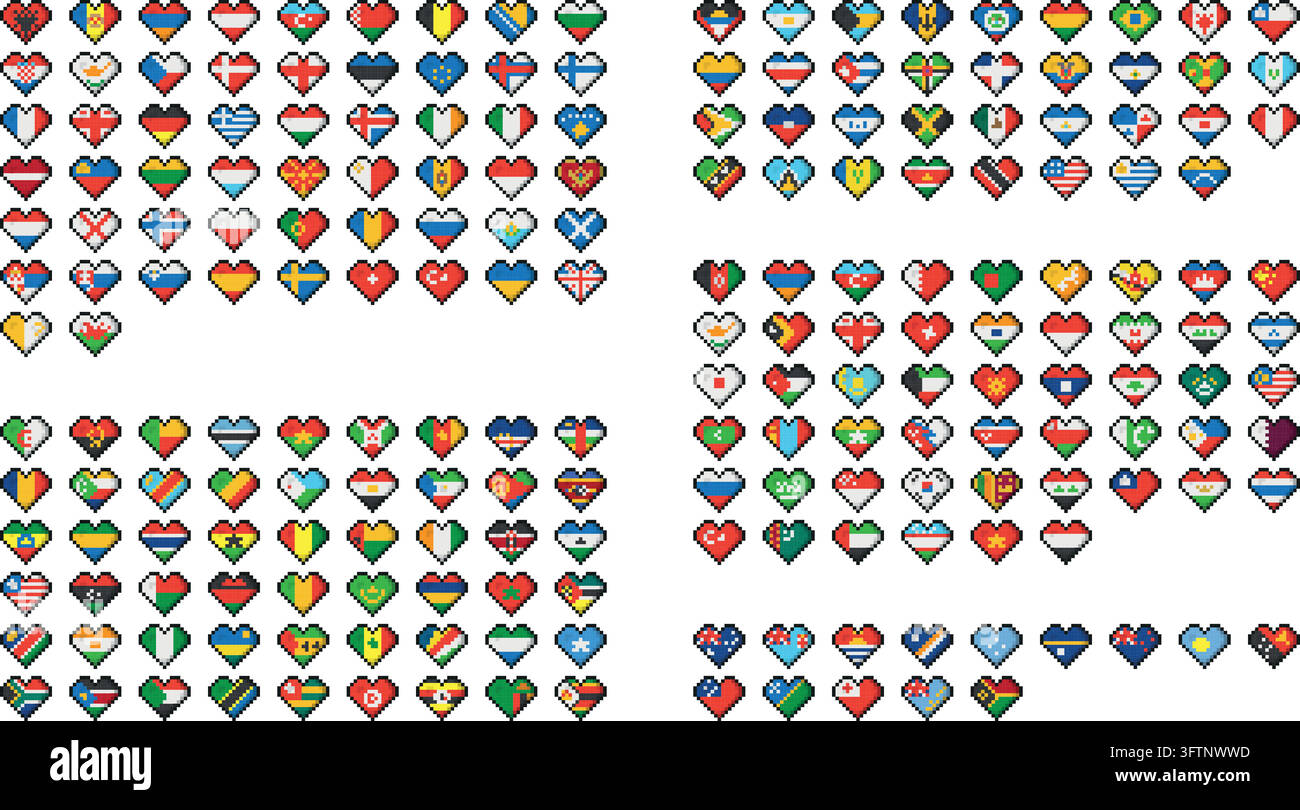 Set of 204 pixel art flags of all the sovereing countries of the world ...