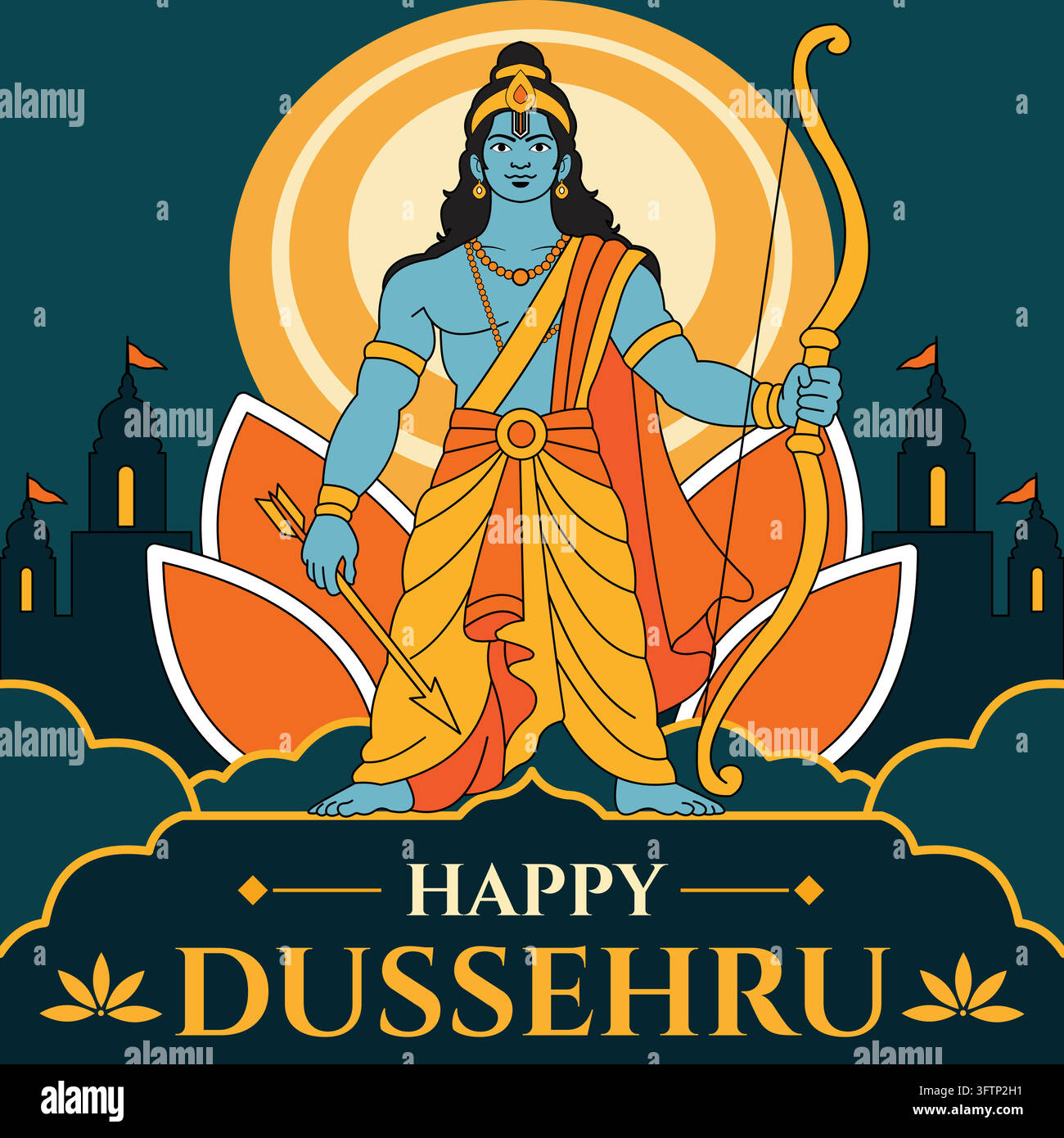 Happy Dussehra vector illustration featuring Lord Rama with his bow ...