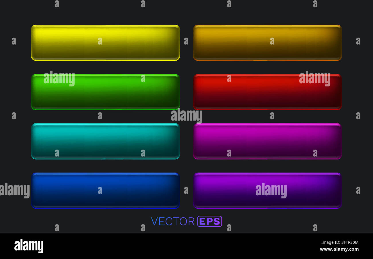 Set of colorful glossy web buttons with rounded corners. This ...