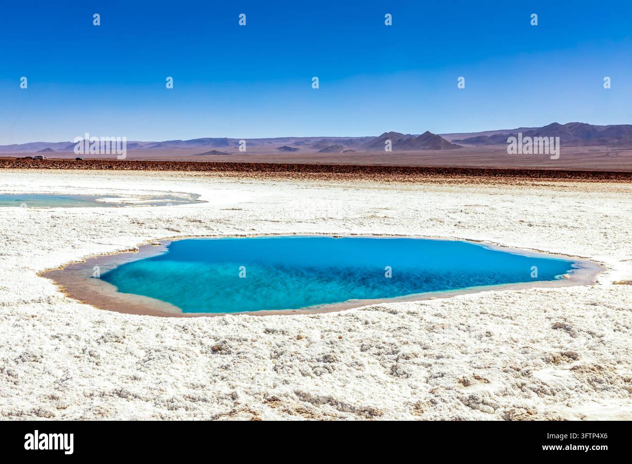 View of the blue salt lagoon at Lagunas escondidas de Baltinache ...