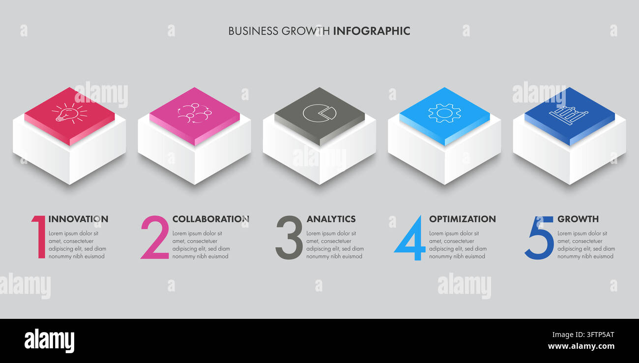 5 Steps 3D Isometric Block Business Growth Infographic Stock Vector