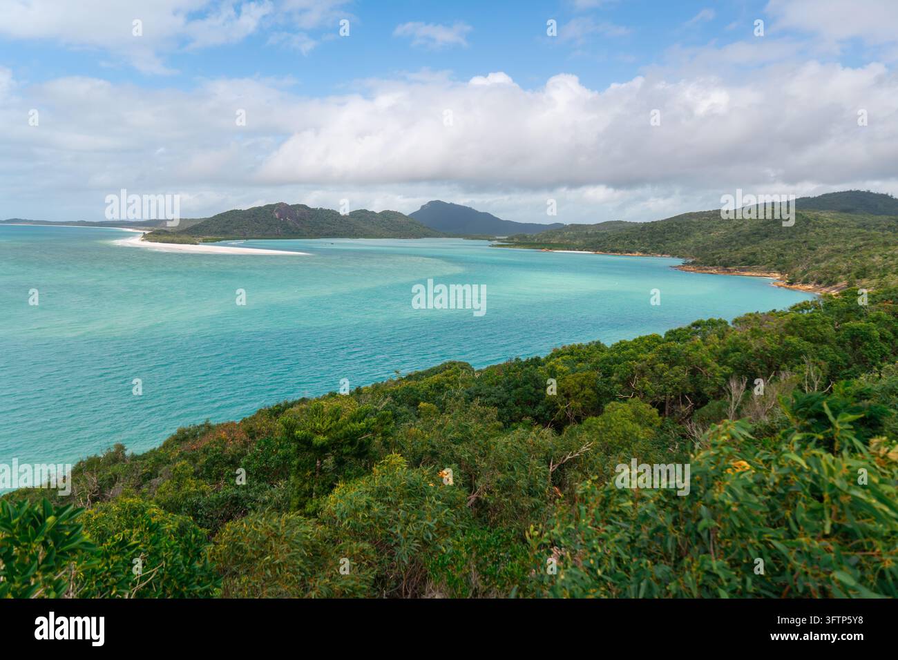View of Whitehaven Beach with its iconic white silica sand and ...