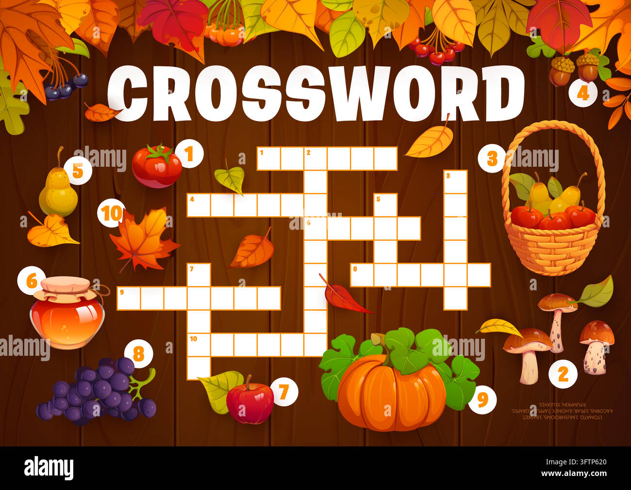 Thanksgiving and autumn crossword quiz template Stock Vector