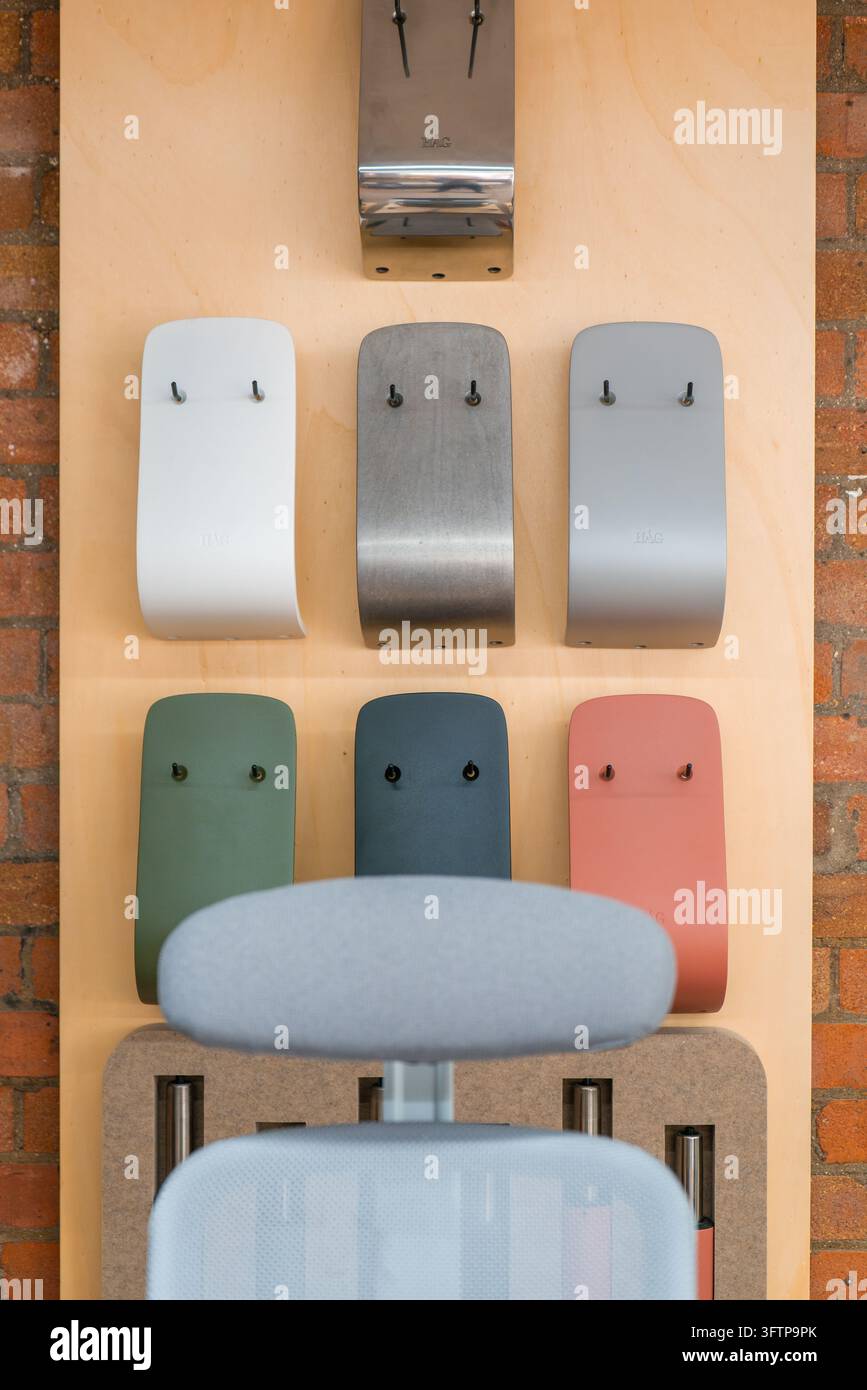 View of a display board featuring various colored and textured wall ...