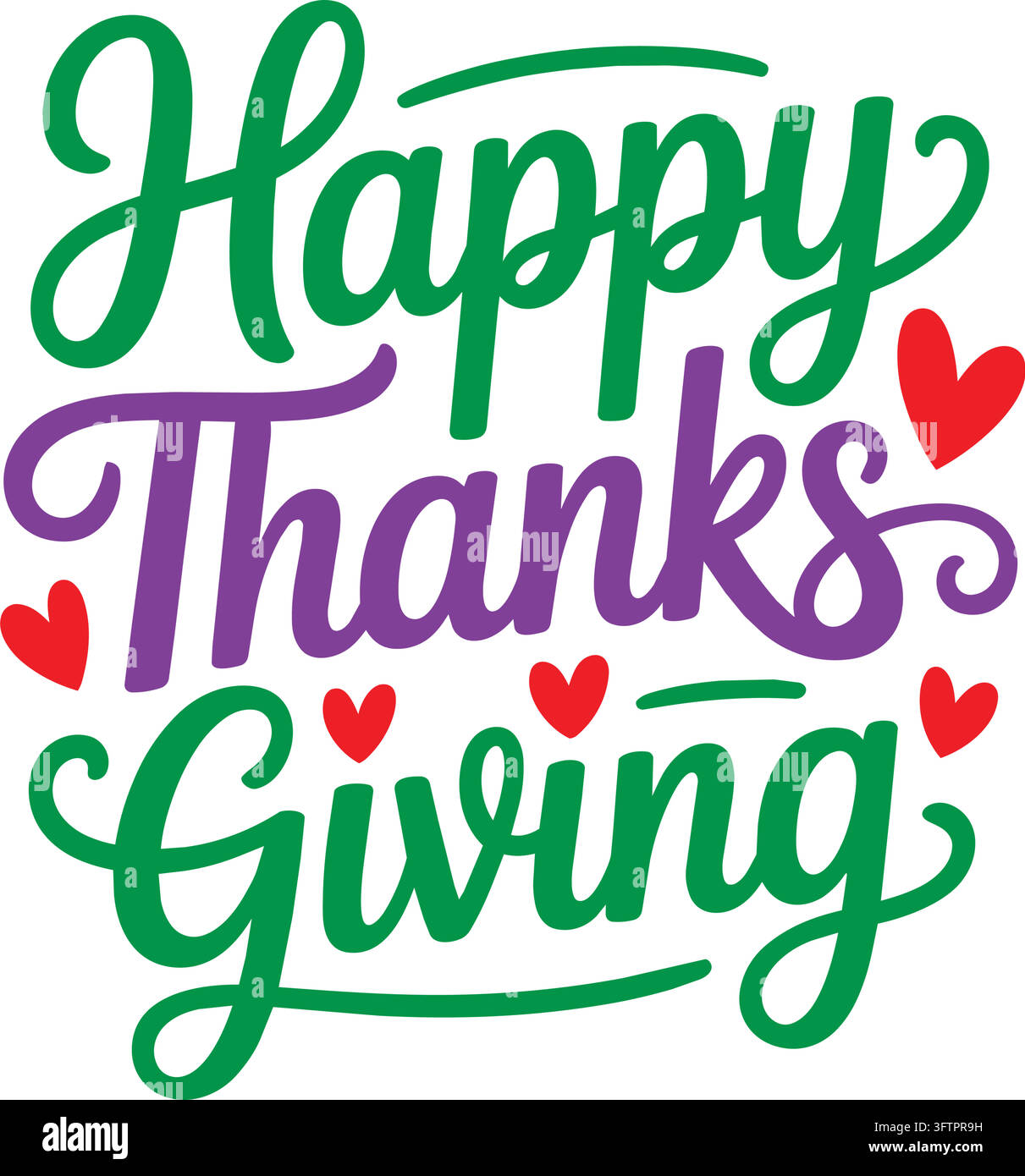 Happy thanksgiving greeting with cursive text and hearts Stock Vector