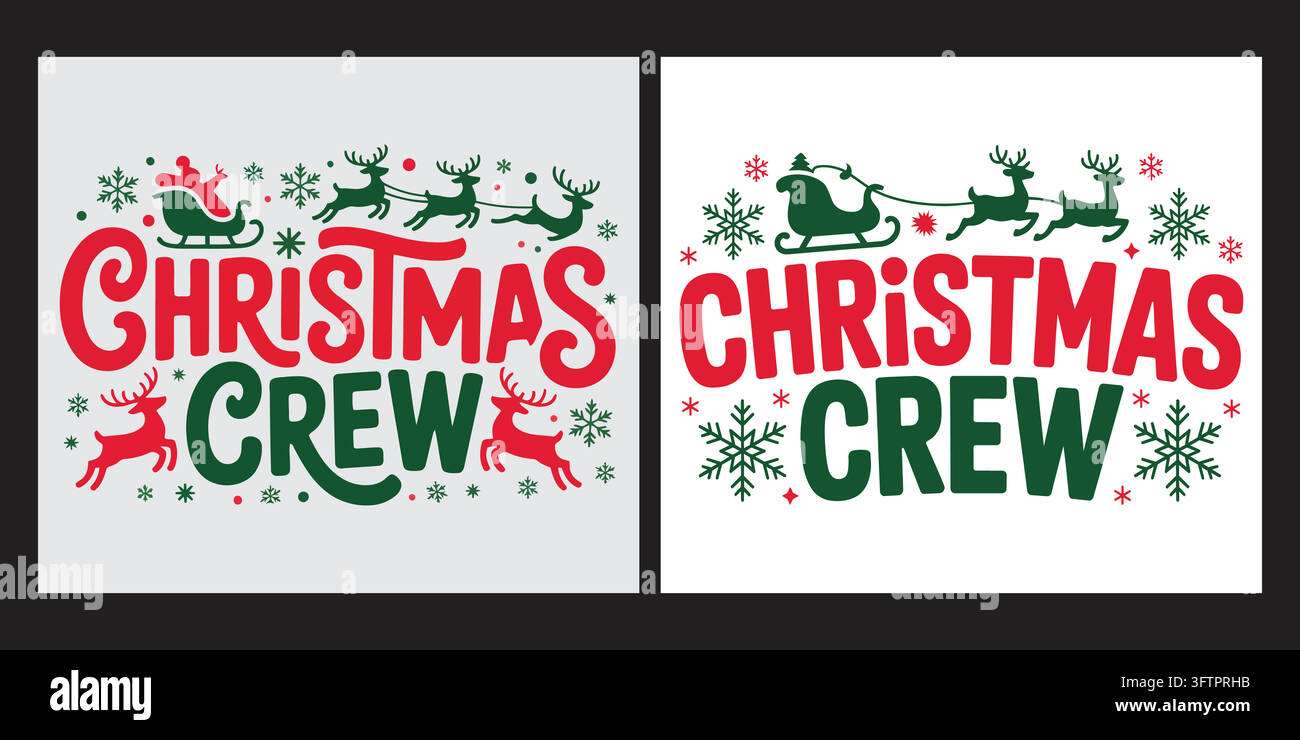 Colorful christmas crew festive vector illustration with sleigh and ...