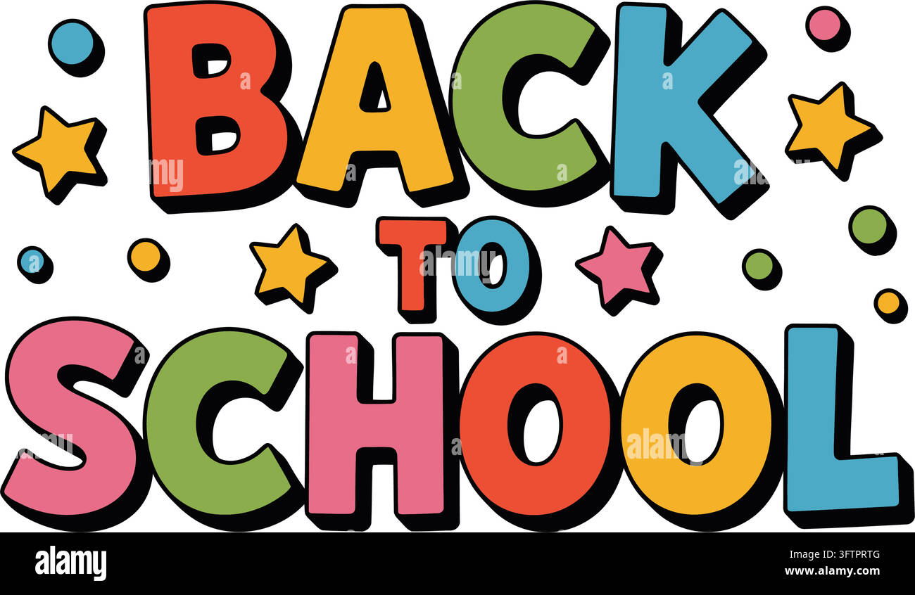 Colorful back to school text with stars and dots celebration design Stock Vector