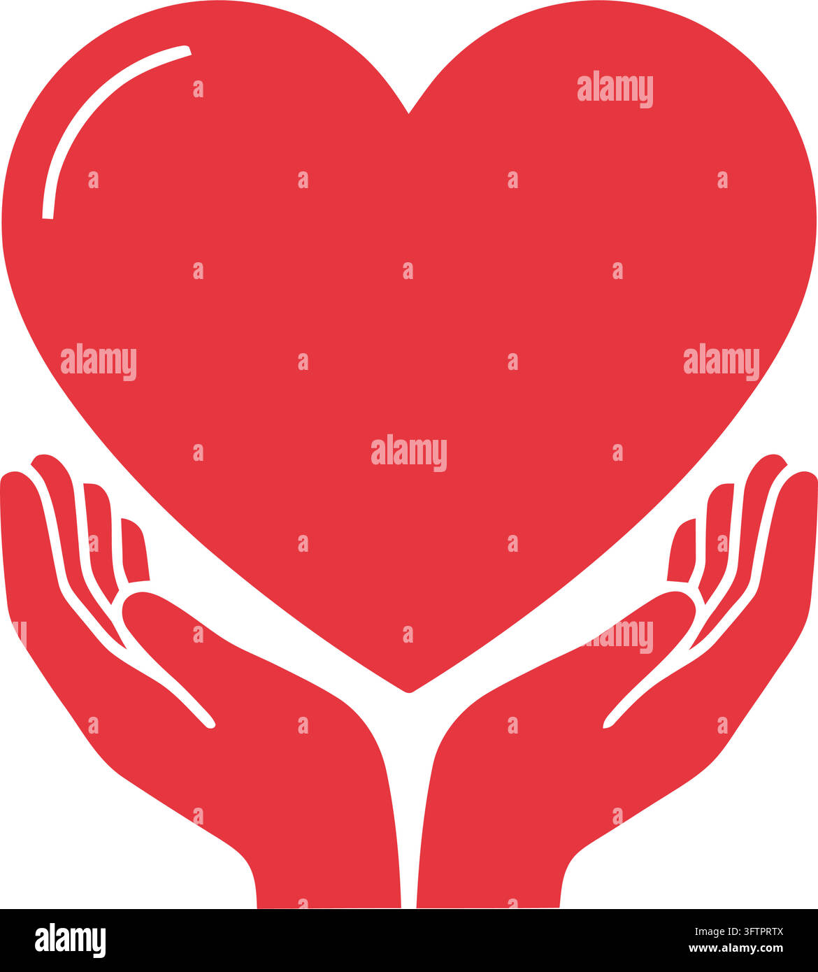 Hands gently holding a red heart icon symbol Stock Vector