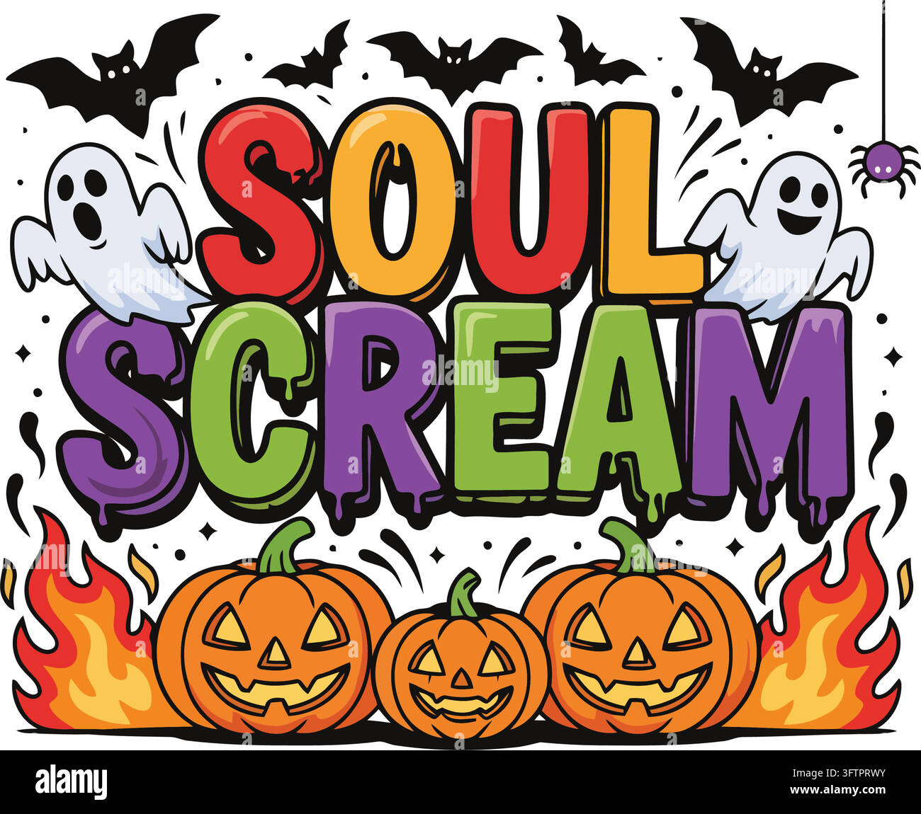 Halloween-themed soul scream with jack o lanterns and ghosts vector ...
