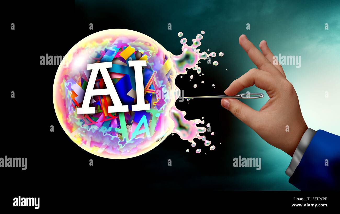 A Compy A business person bursting an AI bubble as the artificial intelligence ...