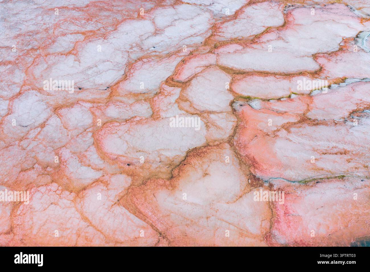 Aerial view of the Great Salt Lake, showing the unique pink and orange ...