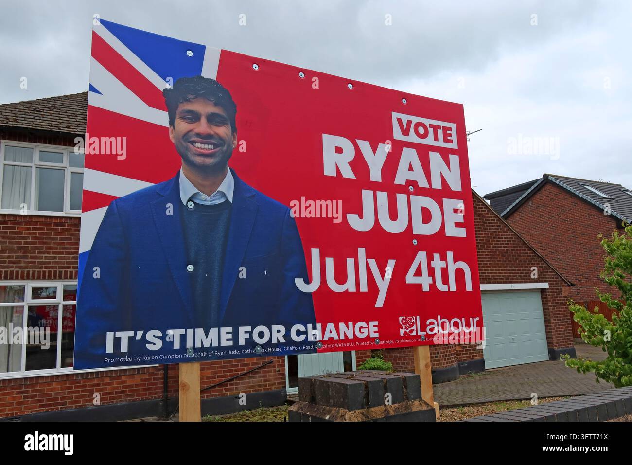 Ryan Jude Labour general election billboard in Knutsford, says Vote Ryan Jude July 4th, Tatton constituency, Cheshire, England, UK Stock Photo