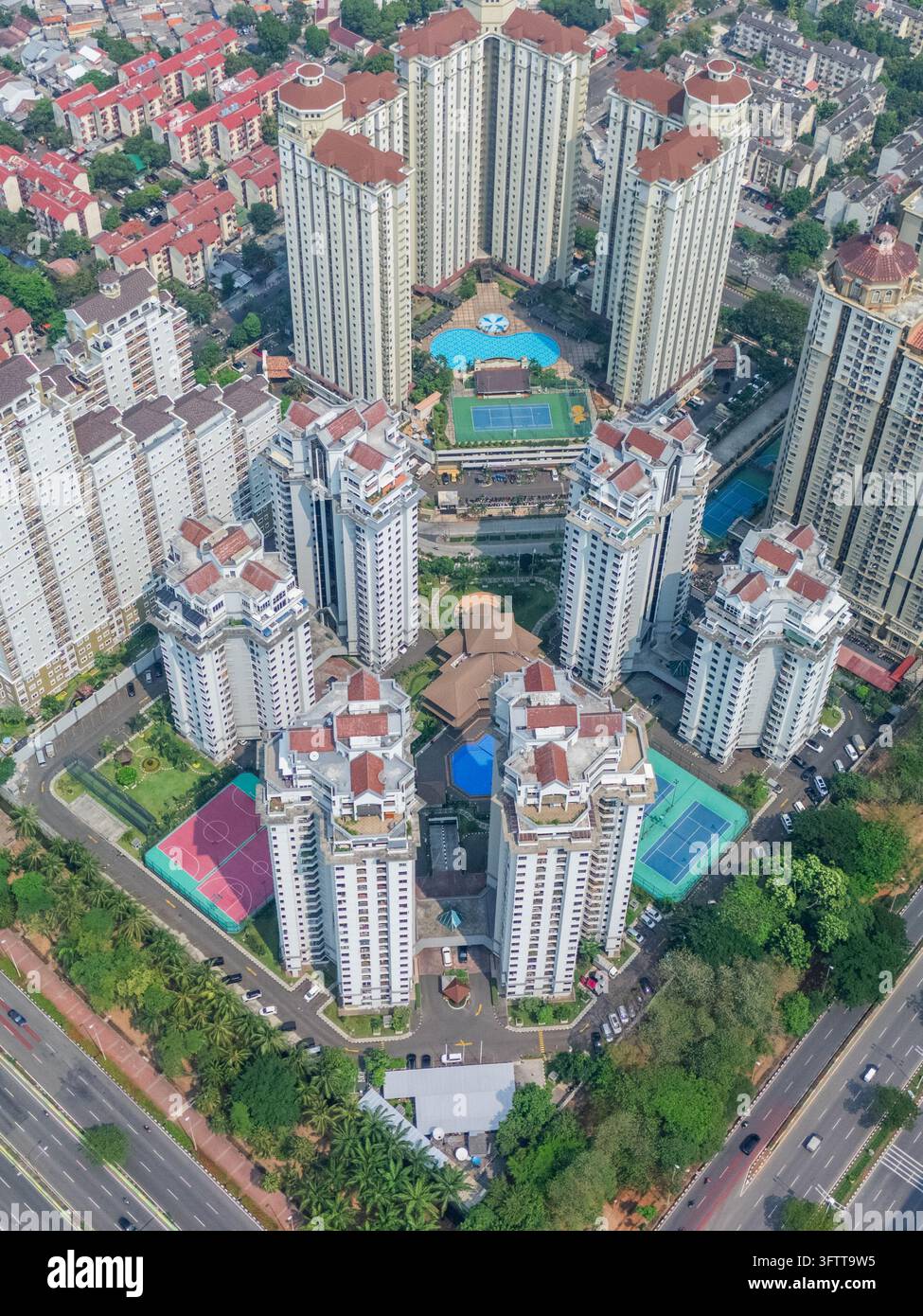 Aerial view of a high-rise residential complex featuring multiple ...