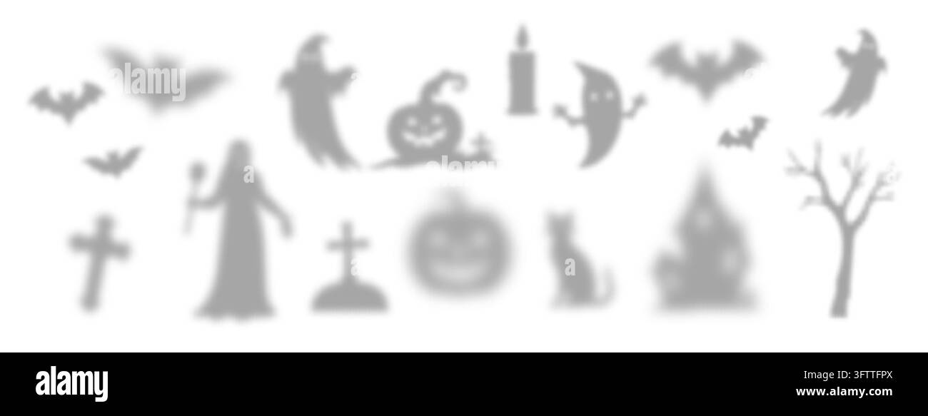 Set of spooky shadows icon for Halloween horror designs, creepy party ...