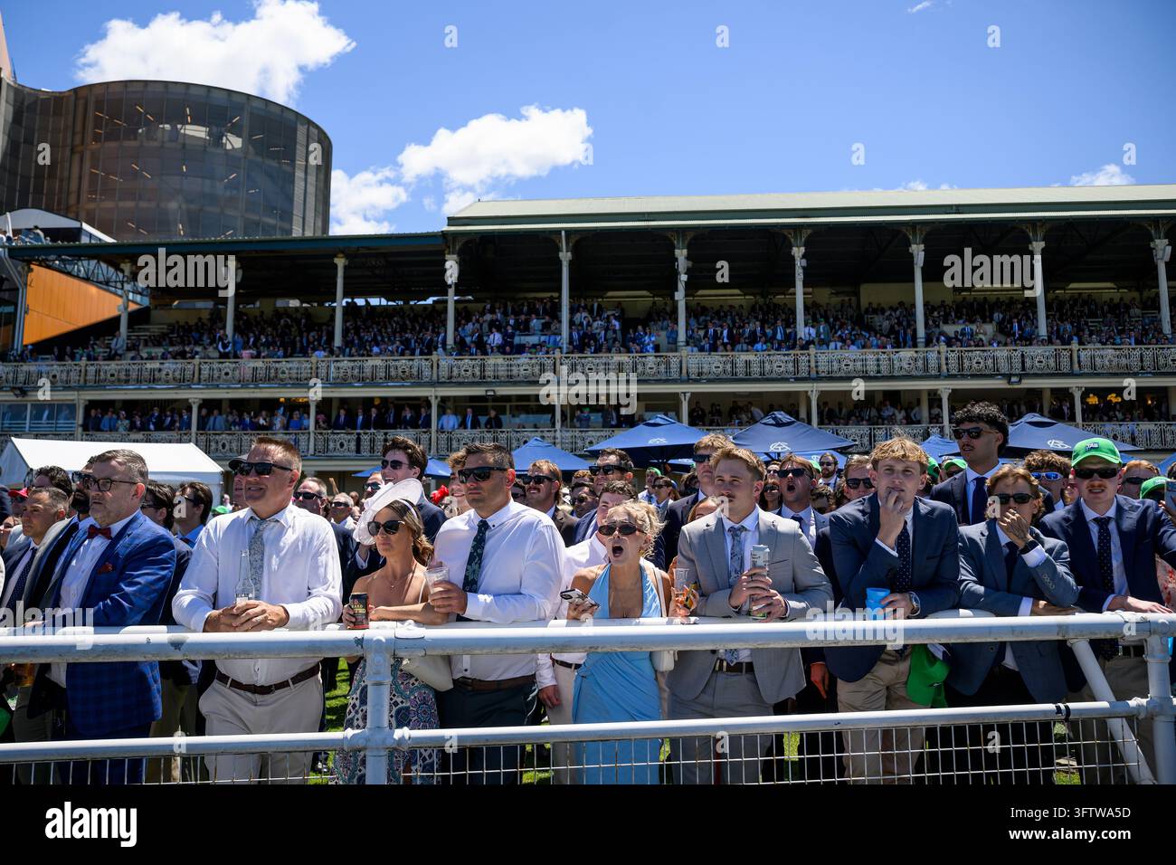Racegoers cheer for Race 1 during The Everest Day at Royal Randwick ...