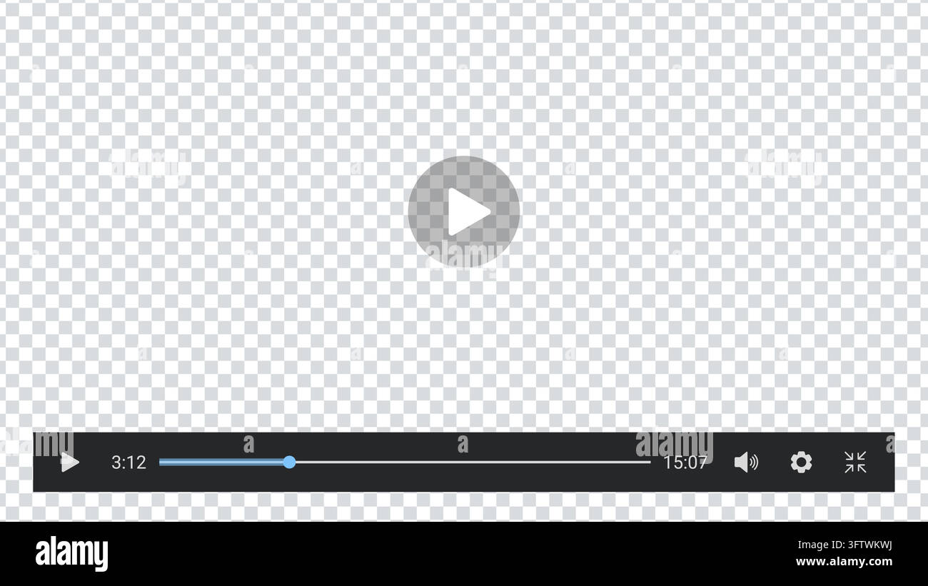 Video Player Interface Vector, Media Player Control Bar with Play Button, Progress Timeline, Volume and Settings UI Elements. Stock Vector