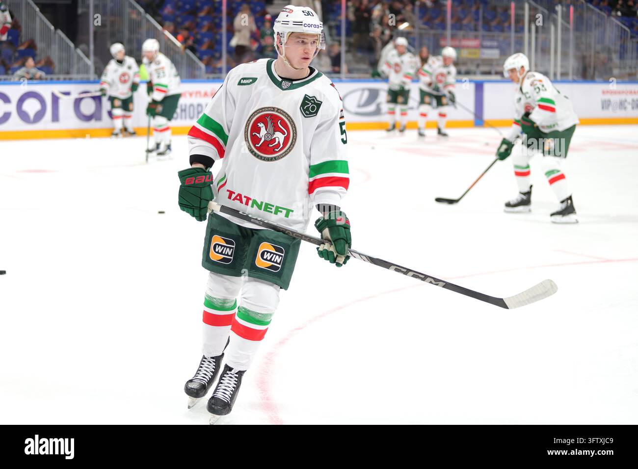 Denis Komkov (50) of Ak Bars Hockey Club seen in action during the ...