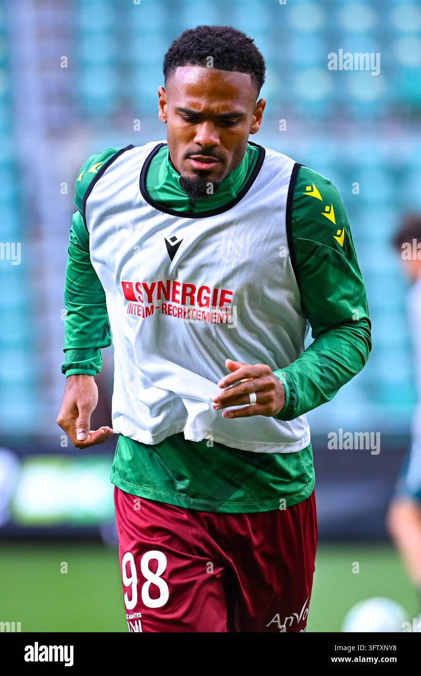 Kelvin Amian of FC Nantes warms up prior to Ligue 2 BKT match between ...