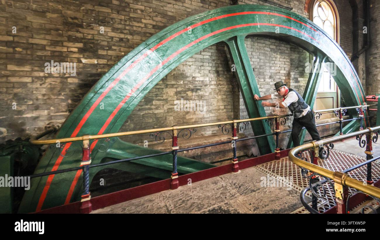 London, UK. 17th Oct 2026. A Crossness volunteer with the 52 tonne Beam ...