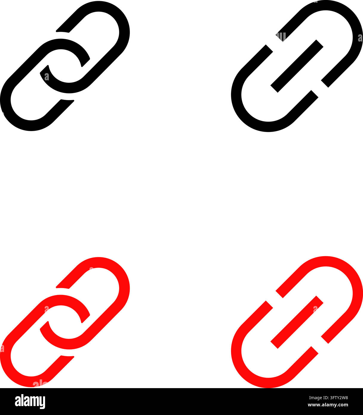 Four chain link hyperlink icons in black and red line and solid styles ...
