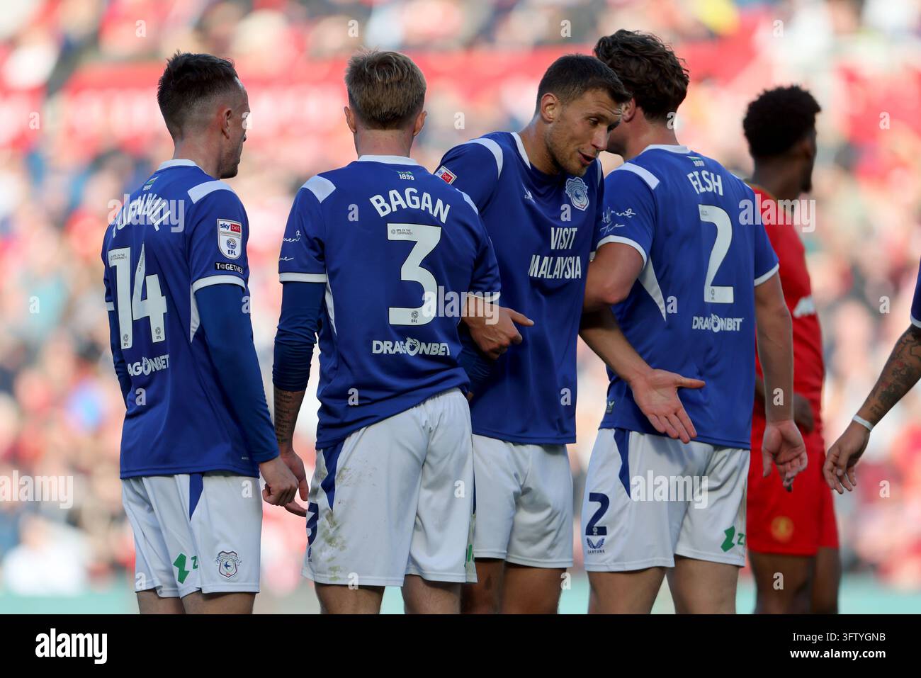 (left to right) Cardiff City's David Turnbull, Joel Bagan, Krystian ...