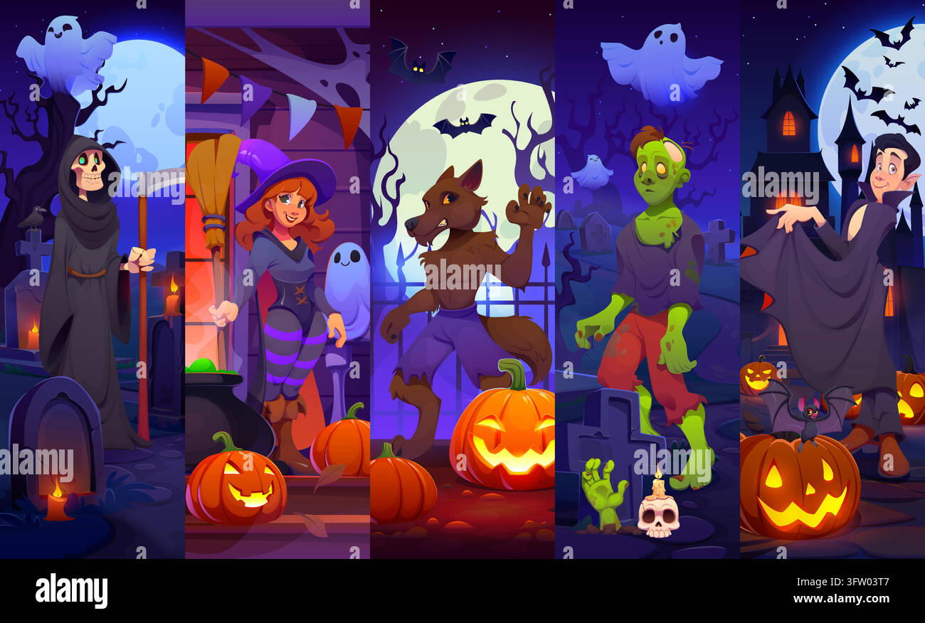 Scary Halloween characters and personages collage Stock Vector
