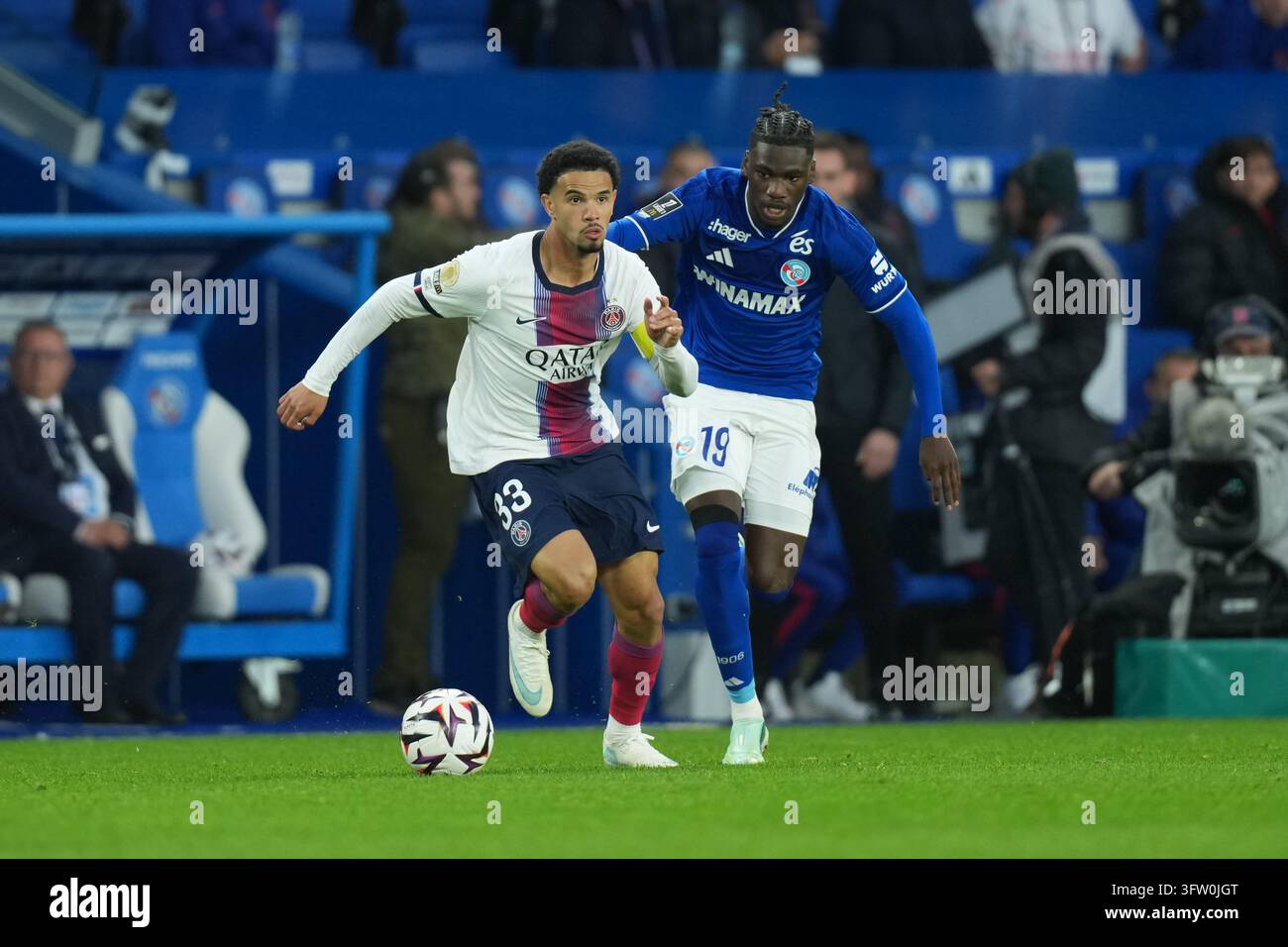Warren ZAIRE EMERY of Paris Saint Germain and Fabio BALDE of Strasbourg ...