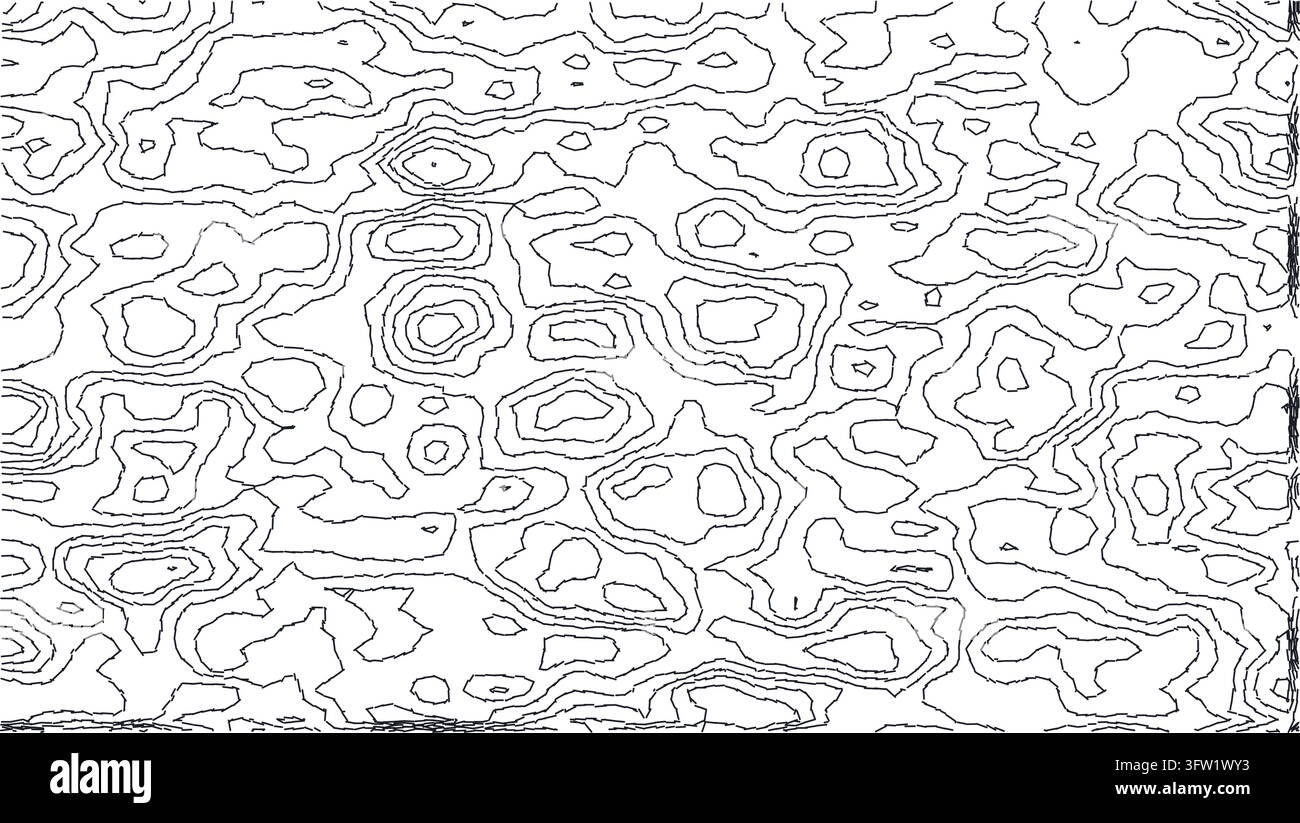 Topographic Contour Line Pattern Vector Illustration Featuring Wavy Black Outlines Forming Map Terrain Elevation Lines on a Plain White Background Stock Vector