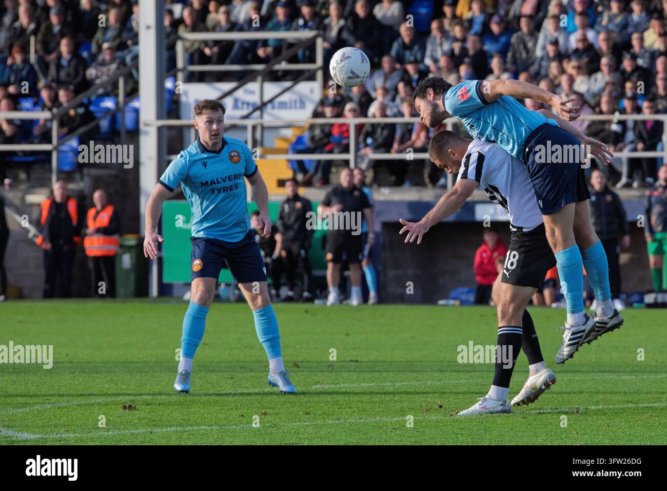 Innes Cameron of Barrow challenges for a header during the Emirates FA ...