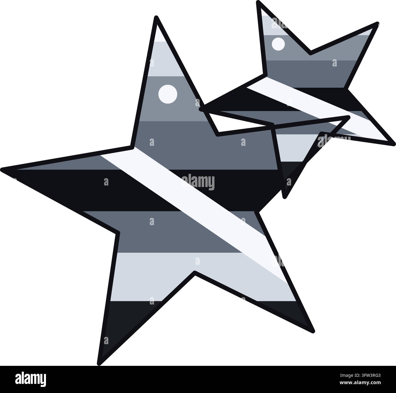 Two overlapping polished chrome stars, one large and one small, isolated on white Stock Vector