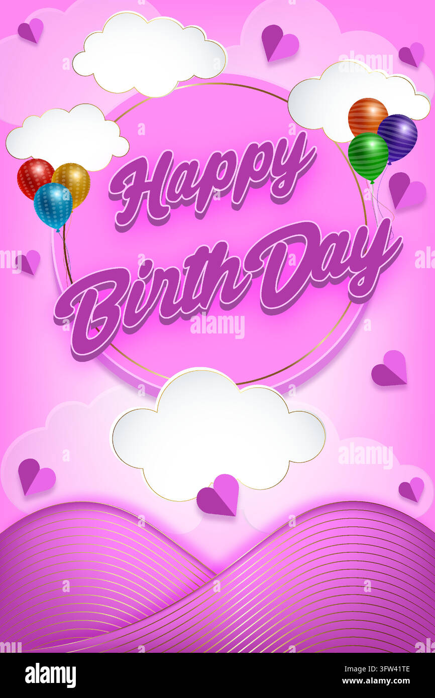 Happy Birthday Greeting Card Template Pink Elegant Birthday Celebration Design Stock Vector