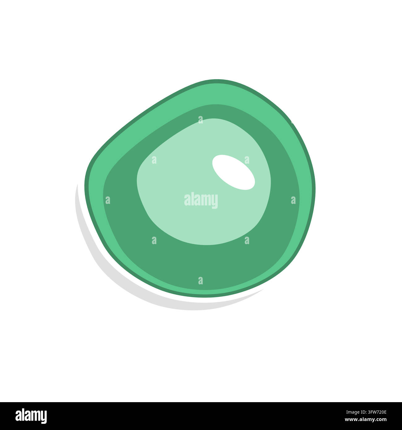 Puffy 3D inflated green organic blob sticker with soft shading, white border and glossy highlight, isolated on white background Stock Vector