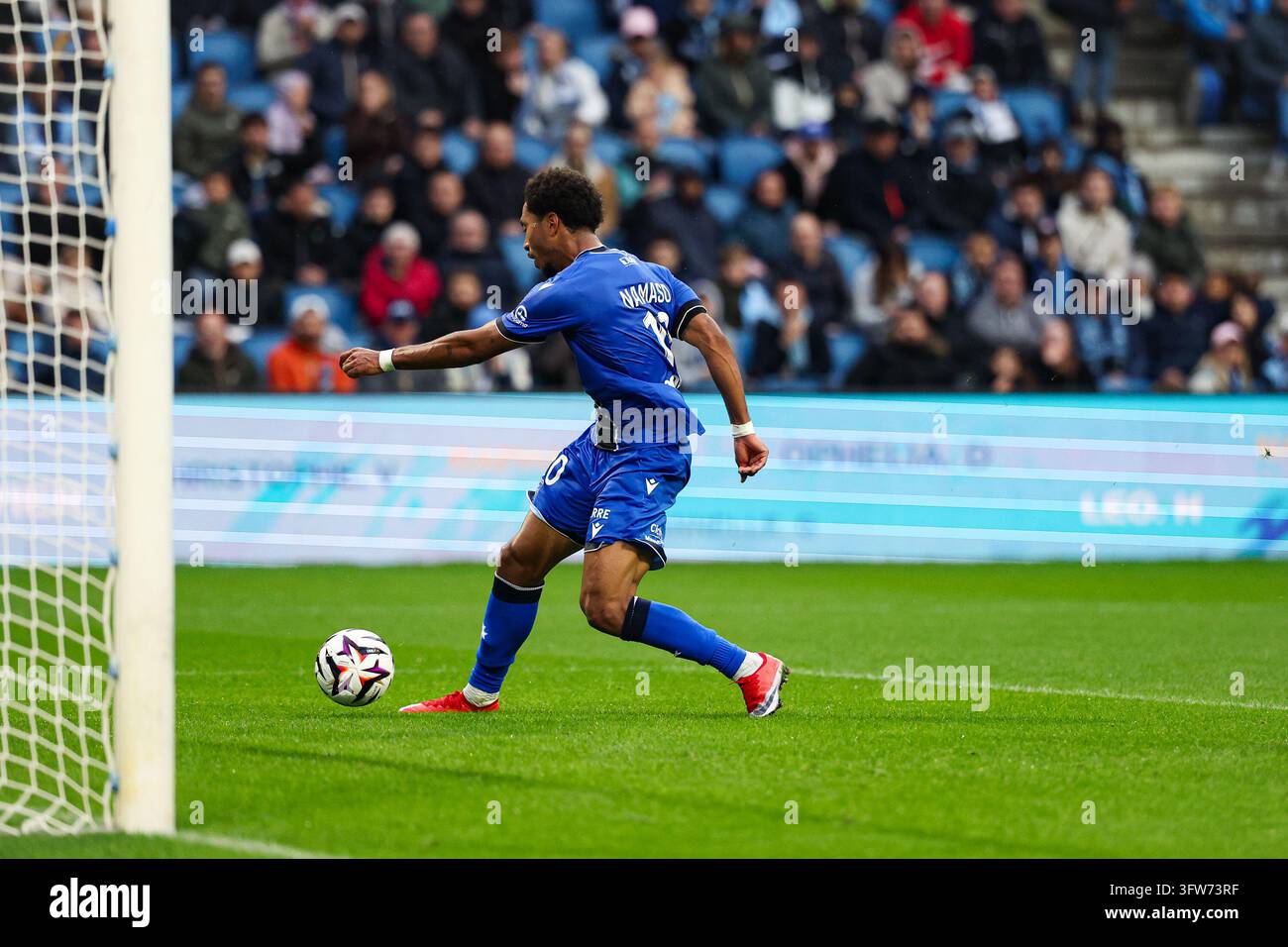 Danny NAMASO of Auxerre scores a goal during Ligue 1 McDonald's match ...