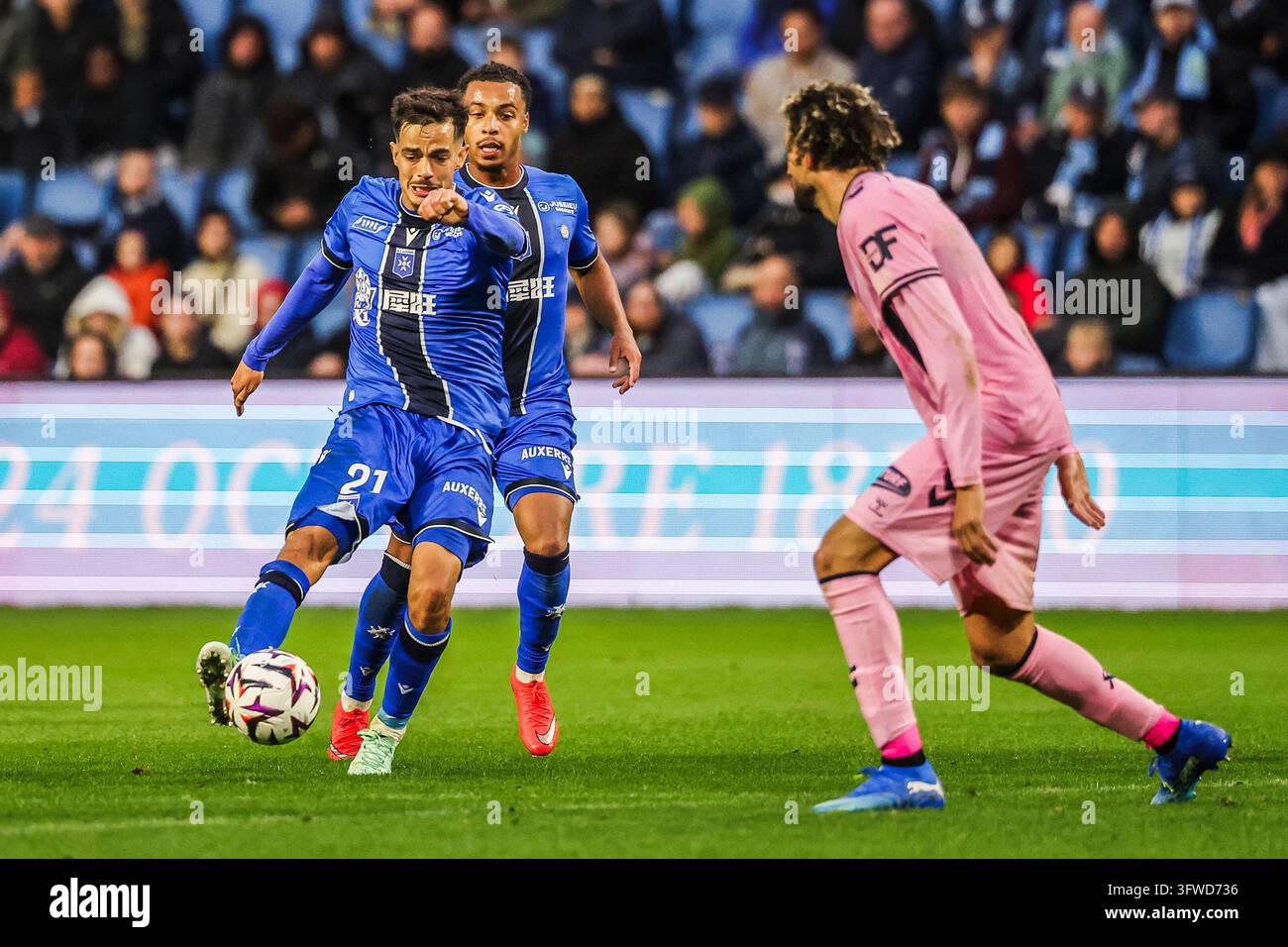 Romain FAIVRE of AJ Auxerre scores his goal during Ligue 1 McDonald's ...